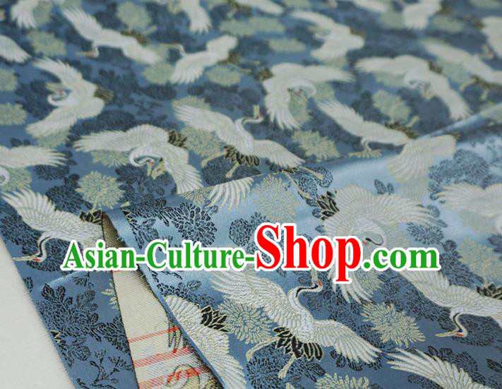 Blue Traditional Kimono Design Brocade Fabric Japanese Costume Cloth Classical Cranes Pattern Material