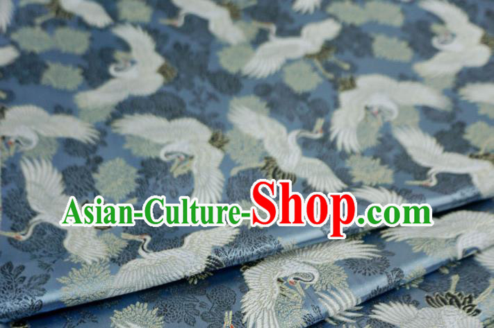 Blue Traditional Kimono Design Brocade Fabric Japanese Costume Cloth Classical Cranes Pattern Material