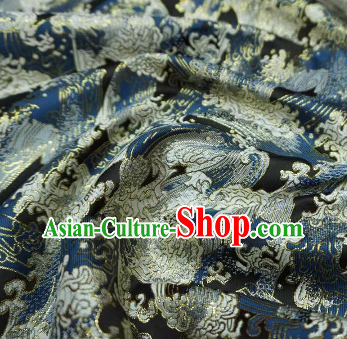 Black Classical Waves Pattern Material Japanese Traditional Design Brocade Fabric Kimono Nishijin Cloth