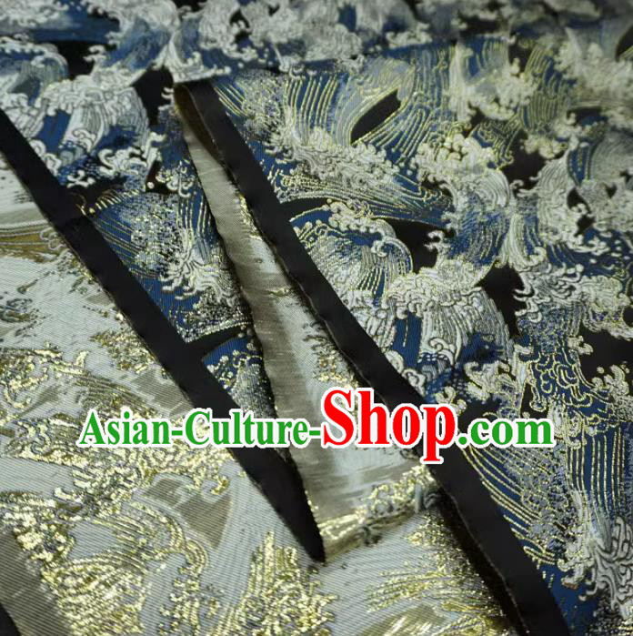 Black Classical Waves Pattern Material Japanese Traditional Design Brocade Fabric Kimono Nishijin Cloth
