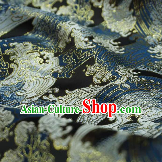Black Classical Waves Pattern Material Japanese Traditional Design Brocade Fabric Kimono Nishijin Cloth