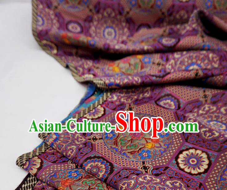 Purple China Traditional Design Brocade Fabric Tibetan Costume Cloth Classical Rosette Pattern Material