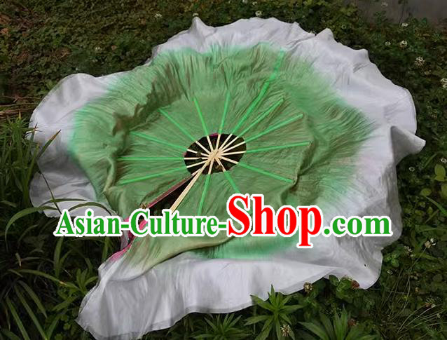 China Lotus Dance Fan Handmade  Degree Dancing Fan Green and Pink Circle Fan