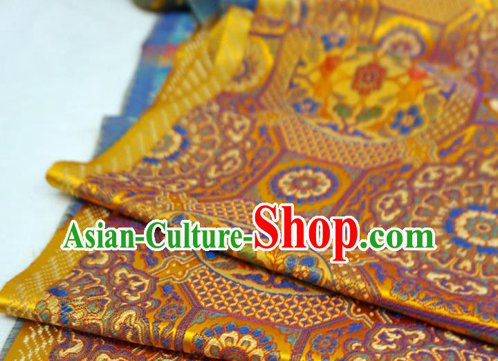 Golden China Tibetan Costume Cloth Classical Rosette Pattern Material Traditional Design Brocade Fabric
