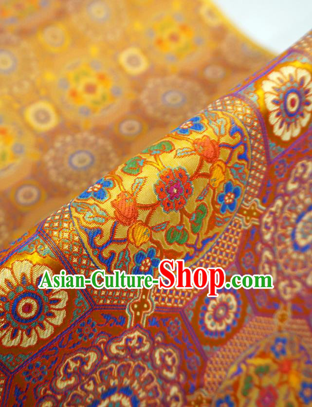 Golden China Tibetan Costume Cloth Classical Rosette Pattern Material Traditional Design Brocade Fabric