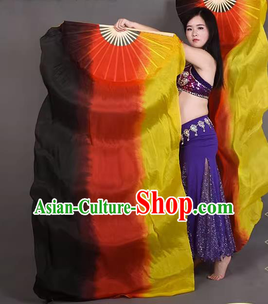 Top Belly Dance Fan Handmade Pure Silk Long Ribbon Fan Classical Dance Colorful Fan