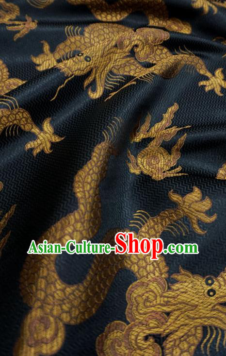 Black China Traditional Design Brocade Fabric Tang Suit Cloth Classical Giant Dragon Pattern Material