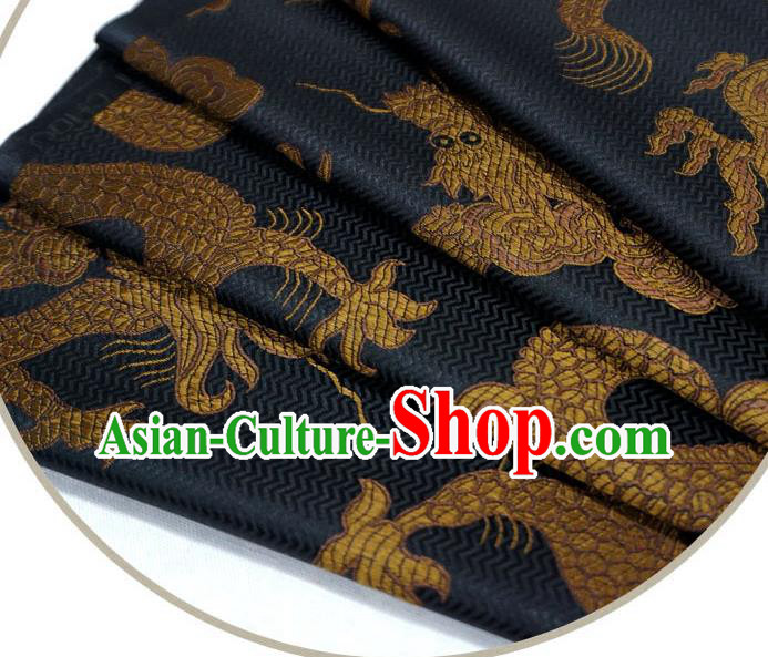 Black China Traditional Design Brocade Fabric Tang Suit Cloth Classical Giant Dragon Pattern Material