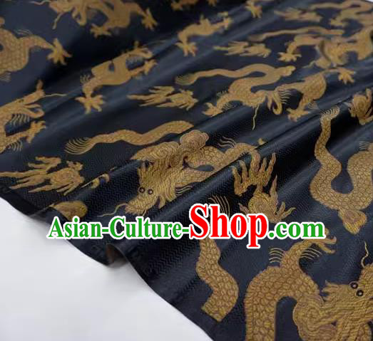 Black China Traditional Design Brocade Fabric Tang Suit Cloth Classical Giant Dragon Pattern Material