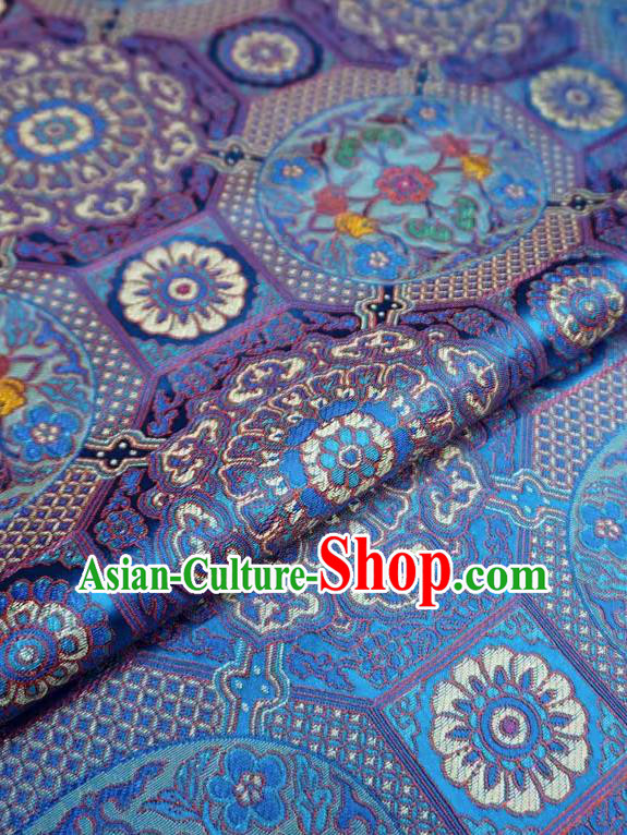 Blue Classical Rosette Pattern Material China Traditional Design Brocade Fabric Tibetan Costume Cloth