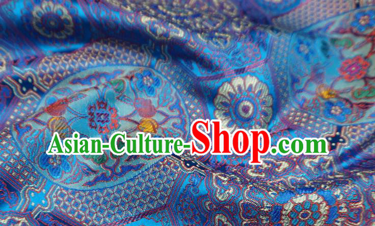 Blue Classical Rosette Pattern Material China Traditional Design Brocade Fabric Tibetan Costume Cloth