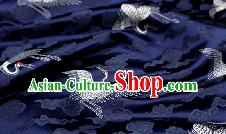 Dark Blue China Traditional Design Brocade Fabric Tang Suit Cloth Classical Cranes Pattern Material