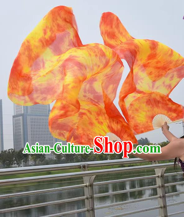 Handmade Red Pure Silk Fan Professional Belly Dance Fan Oriental Dance Long Ribbon Fan