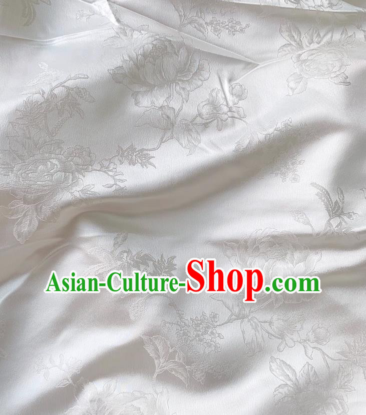 White China Classical Peony Pattern Material Cheongsam Cloth Traditional Design Mulberry Silk Jacquard Satin Fabric