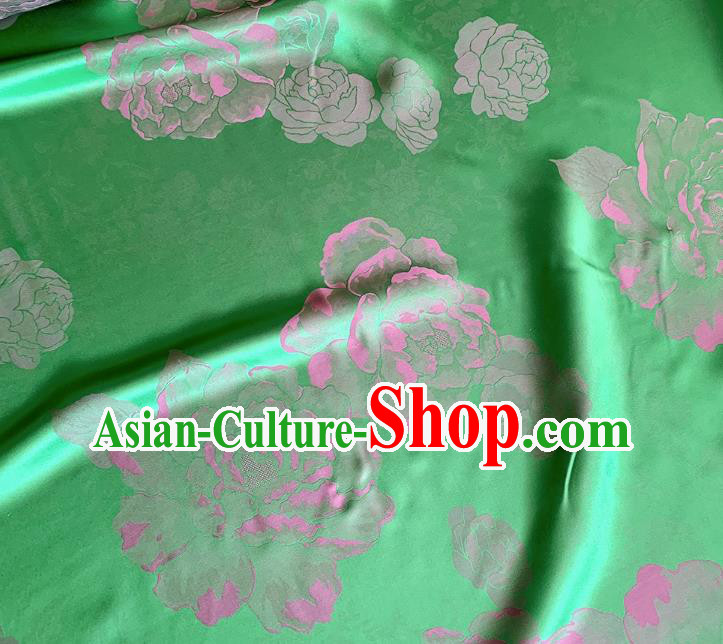 Green and Pink China Qipao Mulberry Silk Material Cheongsam Satin Fabric Traditional Peony Design Jacquard Cloth