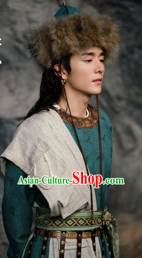 China Mystery Drama Young Blood Yuan Zhong Xin Clothing Ancient Warrior Garment Costumes and Headdress