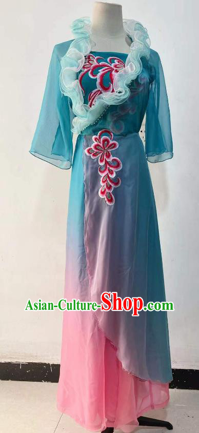 Chinese Woman Hanfu Dance Blue Dress Classical Dance Costume Dance Championship Stage Performance Clothing