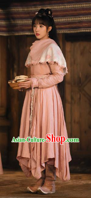 China Ancient Young Lady Garment Costumes Mystery TV Series Young Blood Female Swordsman Pei Jing Pink Clothing