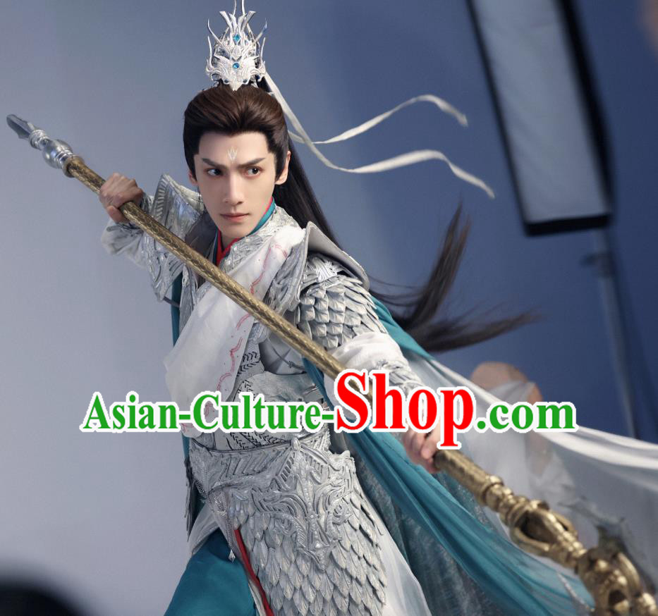 Xianxia Drama Till The End of The Moon Demon Lord Tantai Jin Silver Armor China Ancient General Garment Costumes
