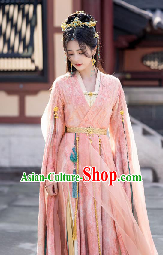 China Ancient Princess Garment Costumes Xianxia Drama Till The End of The Moon Goddess Li Susu Pink Dress