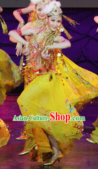 China Taoli Cup Dance Competition Yellow Dress Women Group Stage Performance Costume Folk Dance Clothing