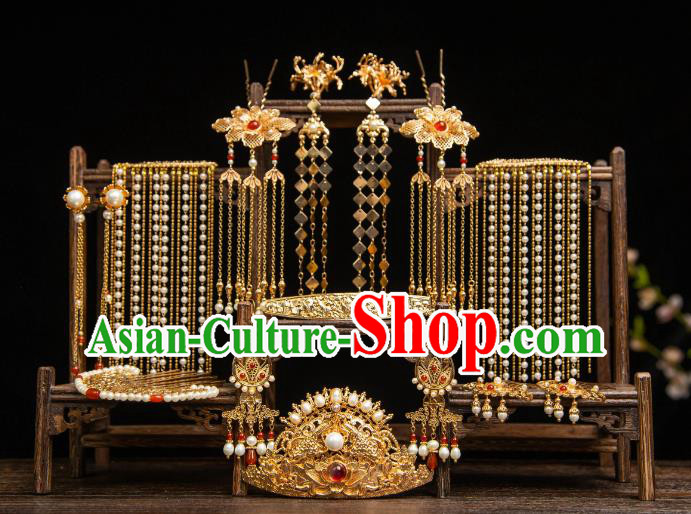 China Ancient Empress Headdress Handmade Tang Dynasty Queen Hairpins Headpieces Hanfu Hair Jewelries