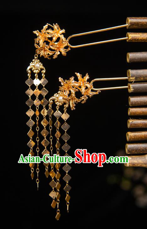 China Ancient Empress Headdress Handmade Tang Dynasty Queen Hairpins Headpieces Hanfu Hair Jewelries