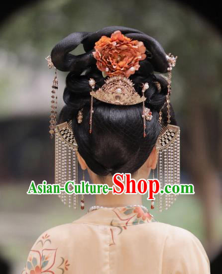 China Ancient Empress Headdress Handmade Tang Dynasty Queen Hairpins Headpieces Hanfu Hair Jewelries