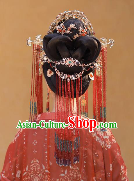 China Hanfu Wedding Headdress Ancient Empress Hair Jewelries Handmade Tang Dynasty Phoenix Coronet Complete Set