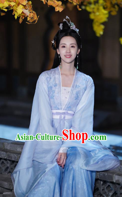 China Ancient Goddess Blue Dress Costumes Xianxia TV Series Till The End of The Moon Princess Ye Bingchang Replica Clothing