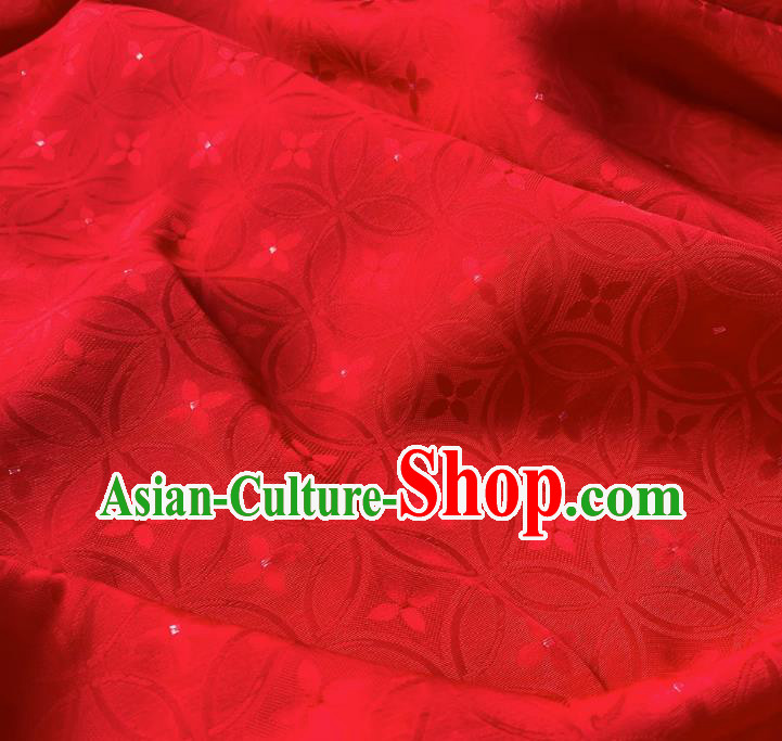 Red Cheongsam Brocade Material China Classical Copper Cash Design Silk Fabric Traditional Mulberry Silk