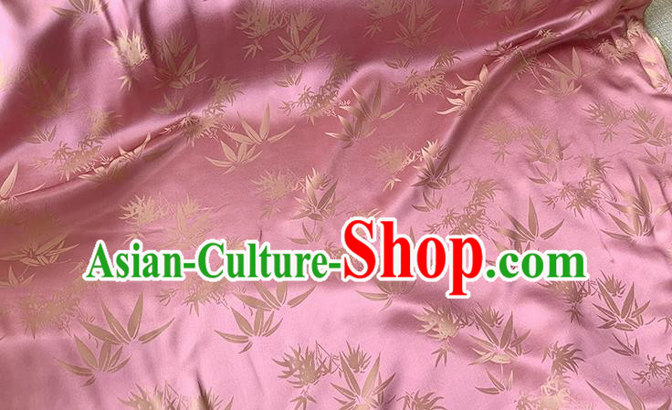 Pink China Classical Bamboo Leaf Design Silk Cloth Traditional Jacquard Fabric Cheongsam Brocade Material