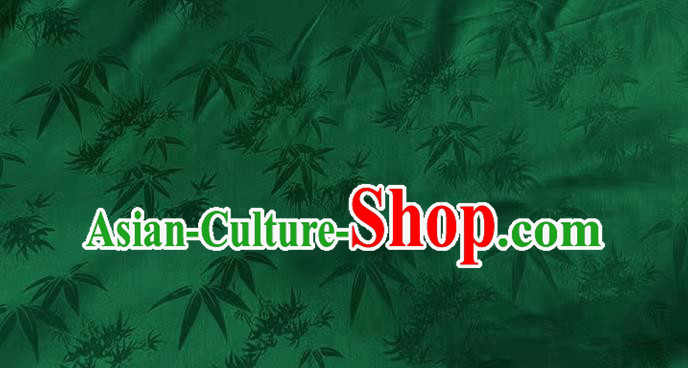 Dark Green China Classical Bamboo Leaf Pattern Silk Cloth Traditional Design Jacquard Fabric Cheongsam Brocade Material