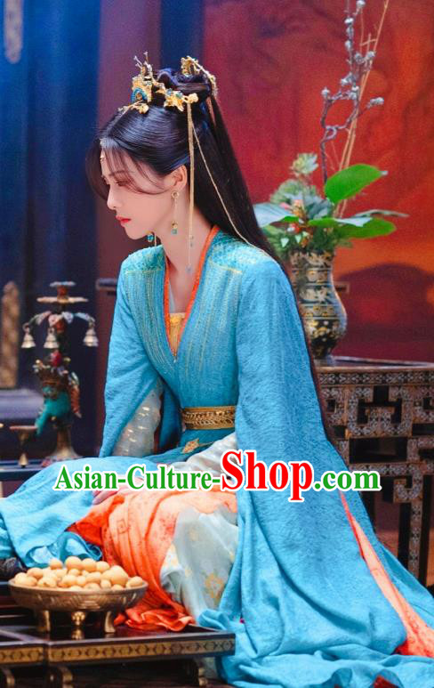 China Xianxia Drama Till The End of The Moon Princess Ye Xiwu Replica Clothing Ancient Goddess Blue Dresses