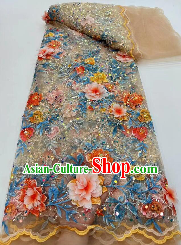 Top Beaded Sequin Lace Fabric Wedding Dress Cloth Flower Embroidery Material
