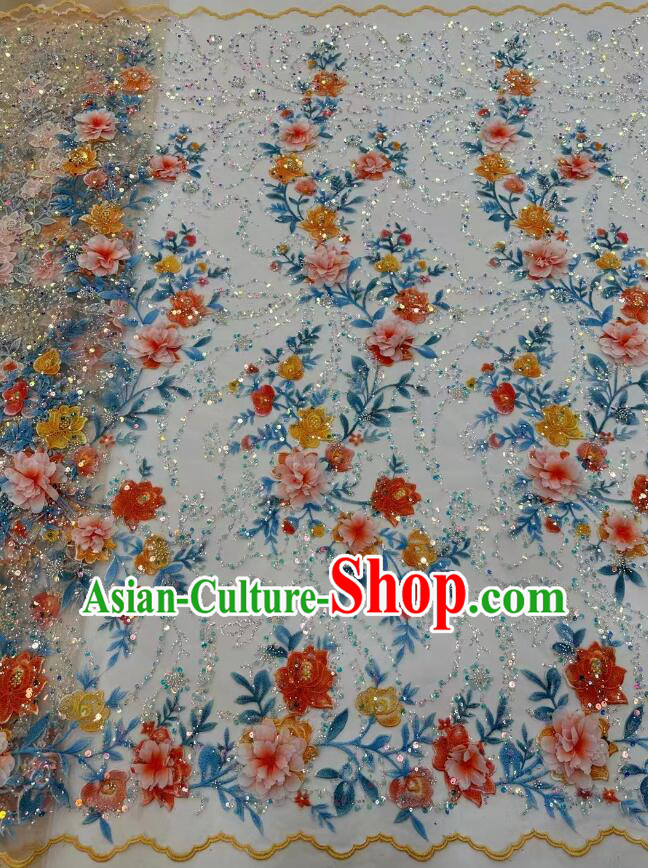 Top Beaded Sequin Lace Fabric Wedding Dress Cloth Flower Embroidery Material