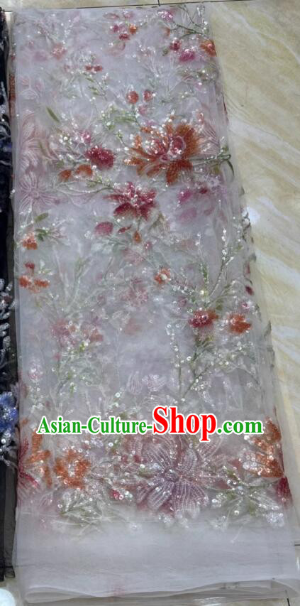 Top Thailand Lace Fabric Wedding Dress Sequins Cloth Pink Flower Embroidery Material