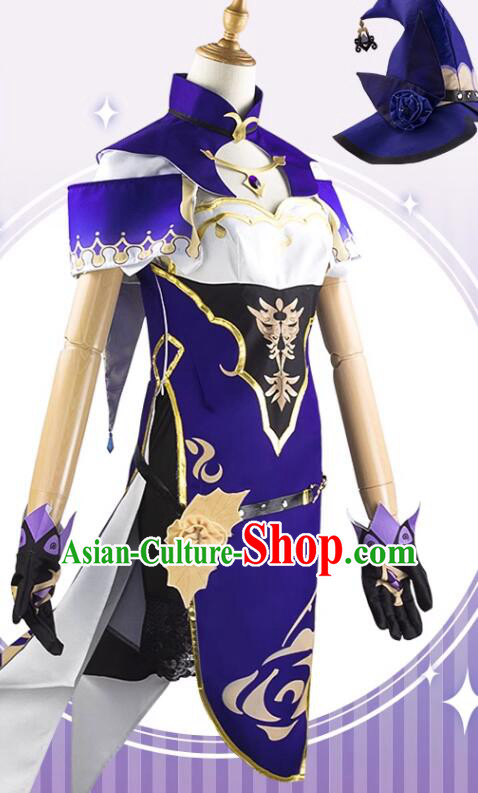 Handmade Cosplay Costume Genshin Female Knight Purple Dress