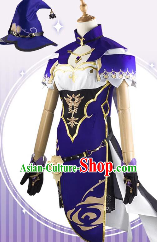 Handmade Cosplay Costume Genshin Female Knight Purple Dress