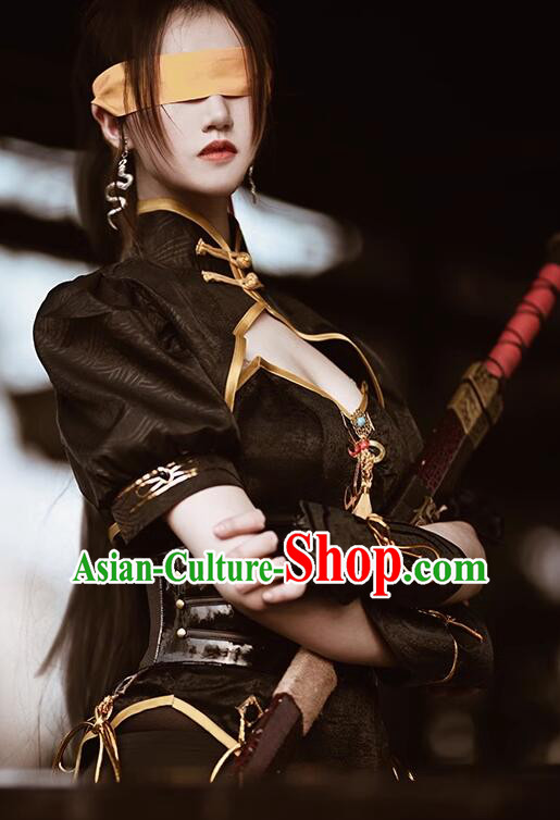 Handmade Woman Sexy Qipao Cosplay Costume Naraka Bladepoint Female Knight Black Dress