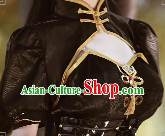 Handmade Woman Sexy Qipao Cosplay Costume Naraka Bladepoint Female Knight Black Dress