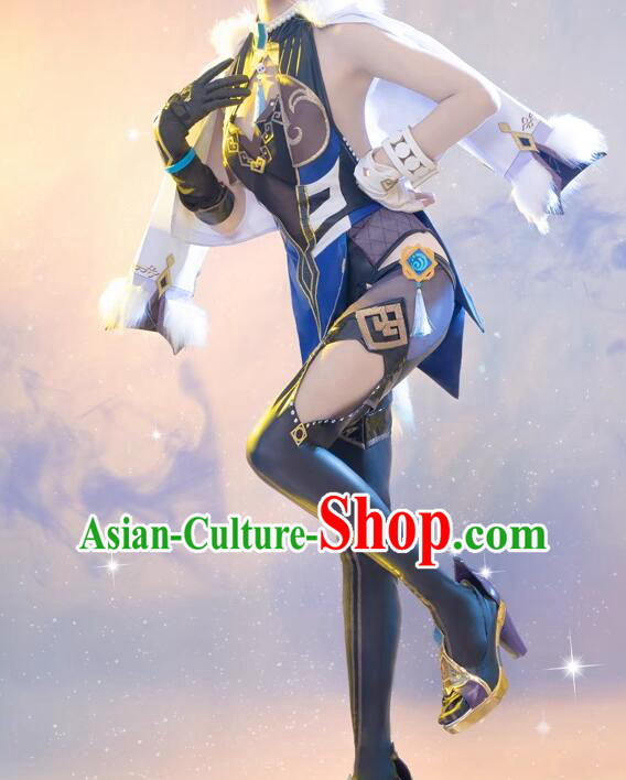 Genshin Female Knight Blue Dress Handmade Woman Sexy Clothing Cosplay Ye Lan Costume