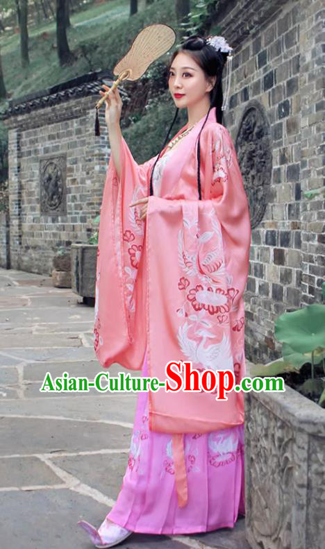China Song Dynasty Yong Lady Costumes Traditional Pink Hanfu Dress Ancient Palace Princess Clothing