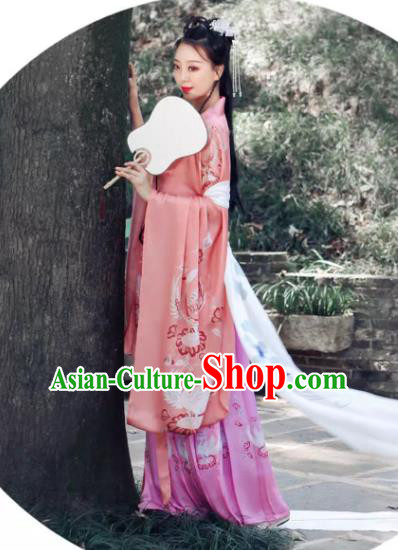 China Song Dynasty Yong Lady Costumes Traditional Pink Hanfu Dress Ancient Palace Princess Clothing