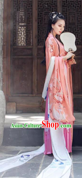 China Song Dynasty Yong Lady Costumes Traditional Pink Hanfu Dress Ancient Palace Princess Clothing