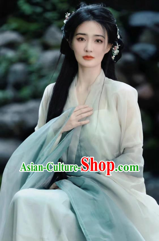 China Ancient Goddess Clothing Traditional Hanfu Light Green Dress Southern and Northern Dynasties Court Princess Costumes