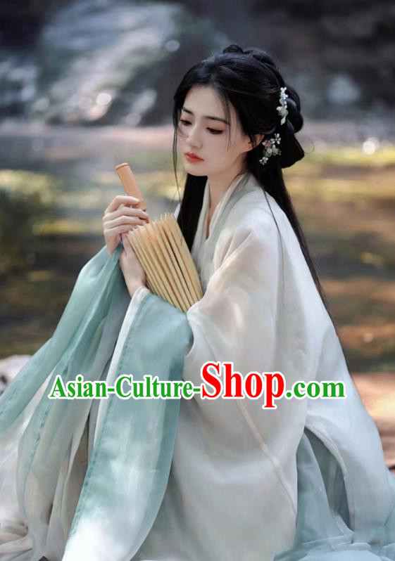 China Ancient Goddess Clothing Traditional Hanfu Light Green Dress Southern and Northern Dynasties Court Princess Costumes