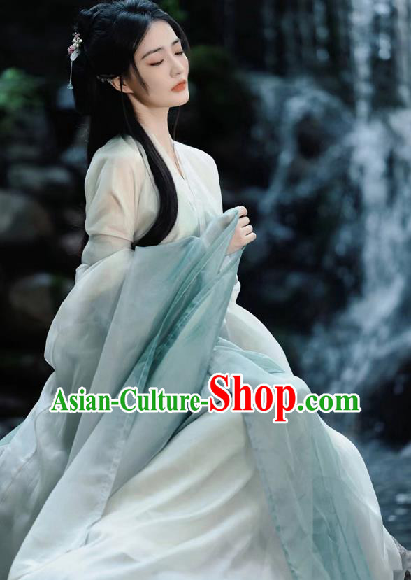 China Ancient Goddess Clothing Traditional Hanfu Light Green Dress Southern and Northern Dynasties Court Princess Costumes