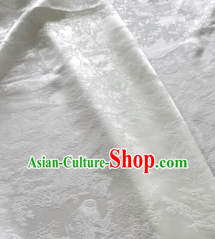 White Chinese Mulberry Silk Material Classical Beasts Pattern Silk Fabric Cheongsam Cloth