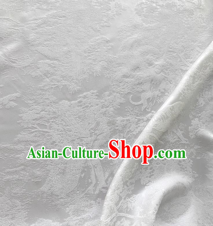 White Chinese Mulberry Silk Material Classical Beasts Pattern Silk Fabric Cheongsam Cloth